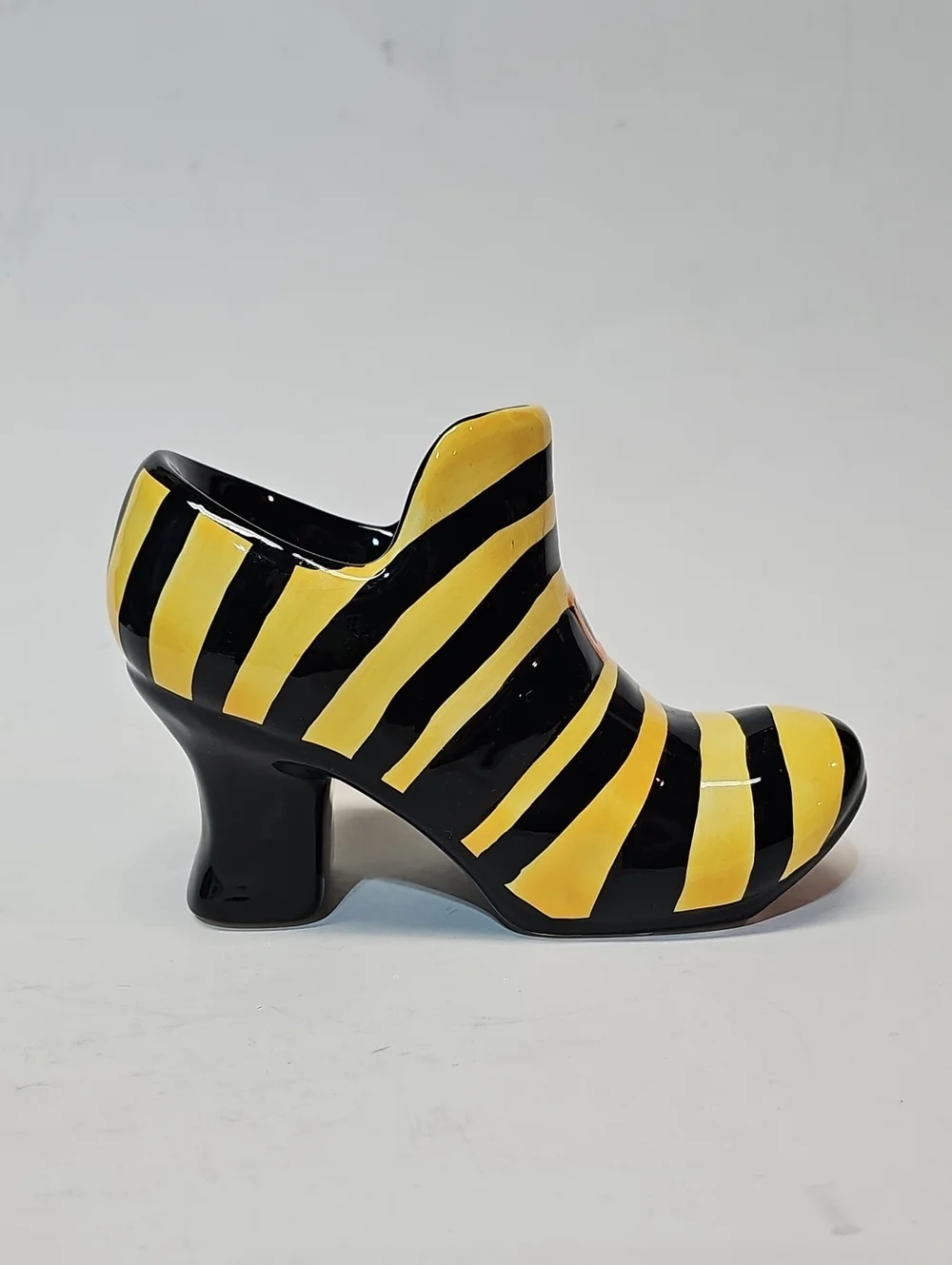 Vintage Halloween Pier 1 Imports Striped Ceramic Witch Boot/Shoe Candle Holders